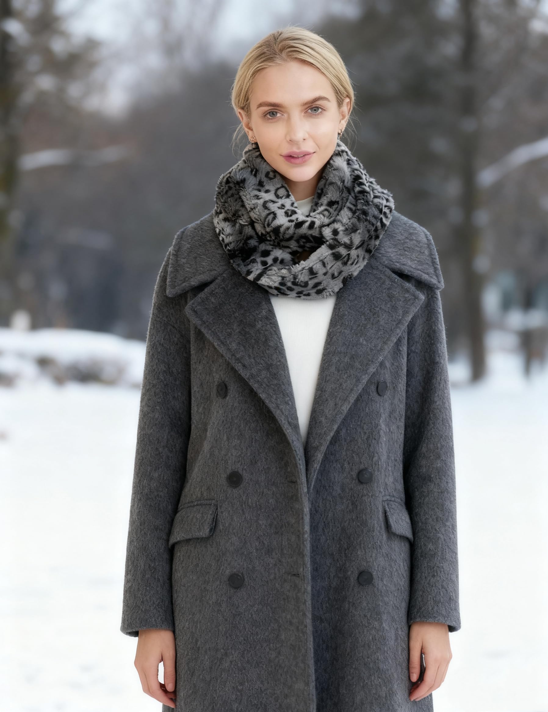 Lina & Lily Leopard Animal Print Women's Winter Infinity Scarf Double Loop Faux Fur