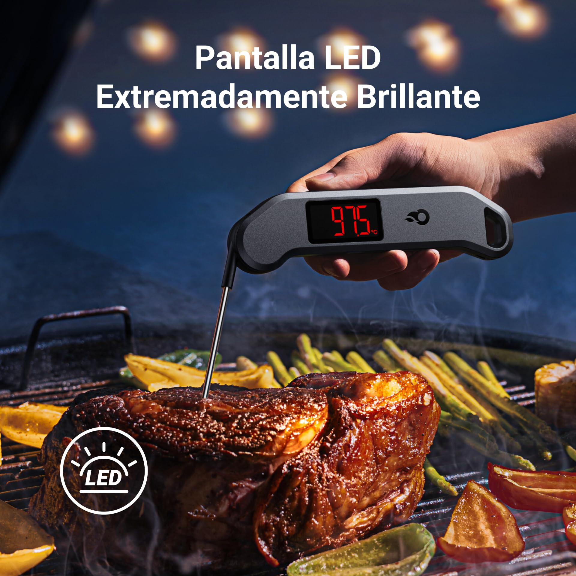 ThermoMaven F1 Stealth Termómetro de Cocina Digital para Carne, Lectura Instantánea en 1 s, Precisión Certificada NIST ±0,3 °C, Impermeable IP65, Pantalla LED Grande, Imán para BBQ, Horno y Plancha