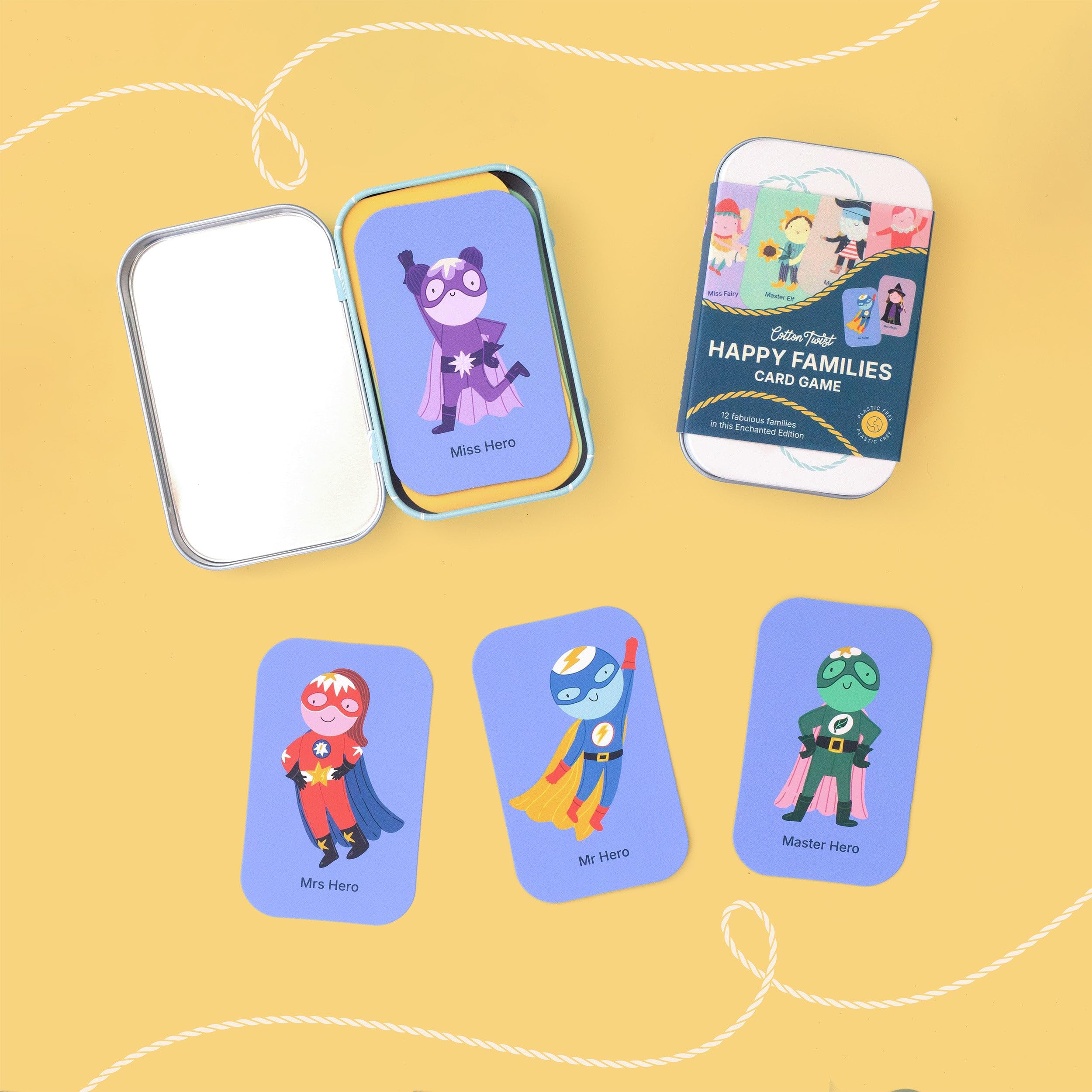COTTON TWIST Happy Families Card Game - 48 Cards in a Keepsake Tin Box