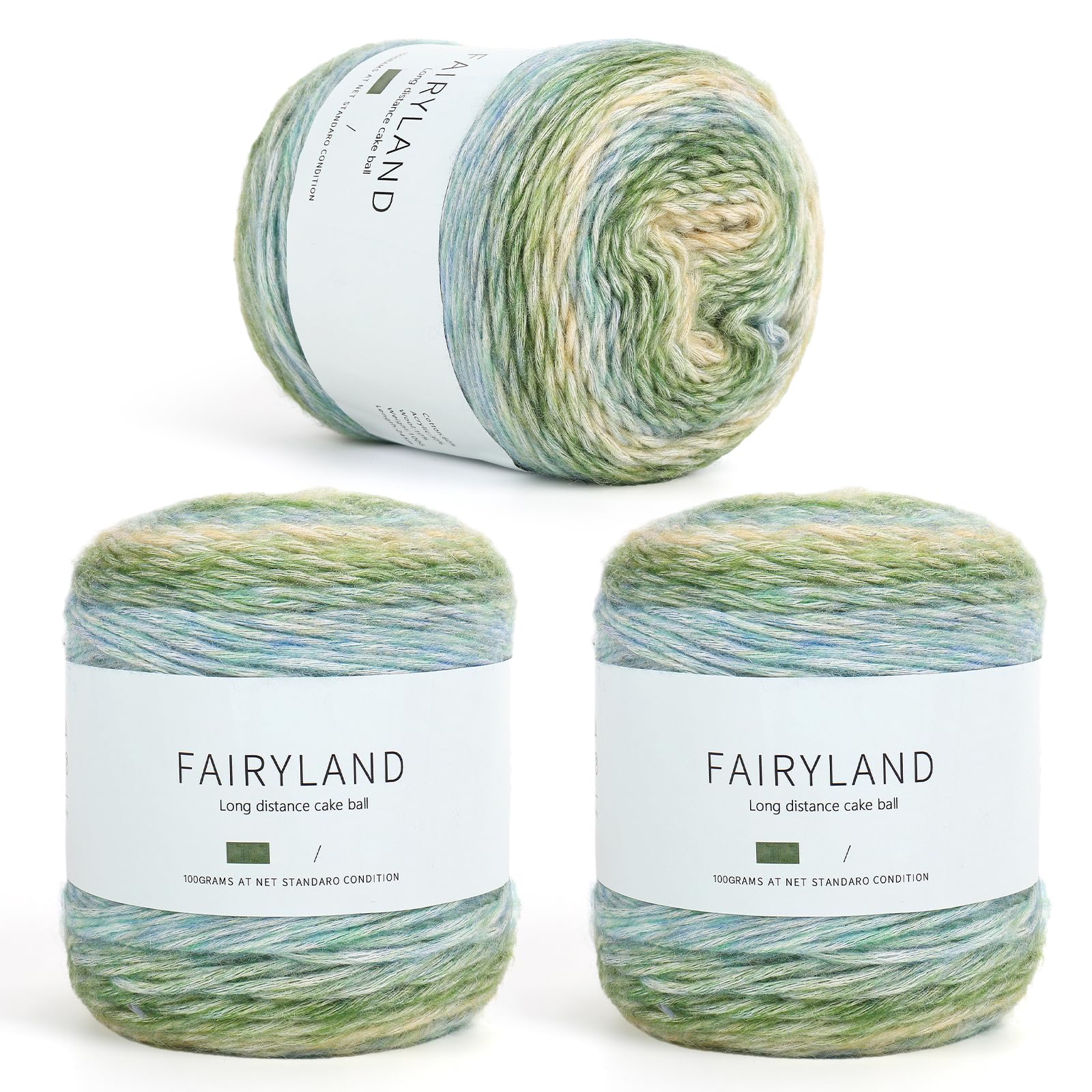 Aeelike Cake Yarn for Crocheting, 3 Skeins Gradient Cake Yarn 100g (3.52 oz) 245m (267 Yards), Super Soft Ombré Yarns Cake Rainbow Cotton Yarn for Making Colorful Crafts, Green Gradient