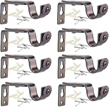 Creatyi Set of 8 Curtain Rod Brackets for 3/4 or 5/8 Inch Rod Bronze