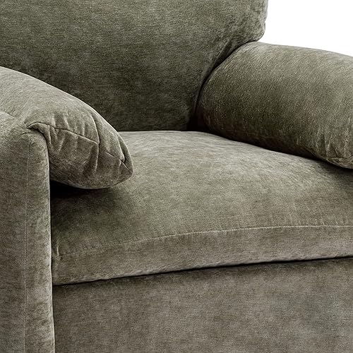 Miniatura 8 de HESIEU Sillón de felpilla de estilo moderno tapizado de gran tamaño, silla individual de salón, silla de lectura con marco de madera maciza, silla