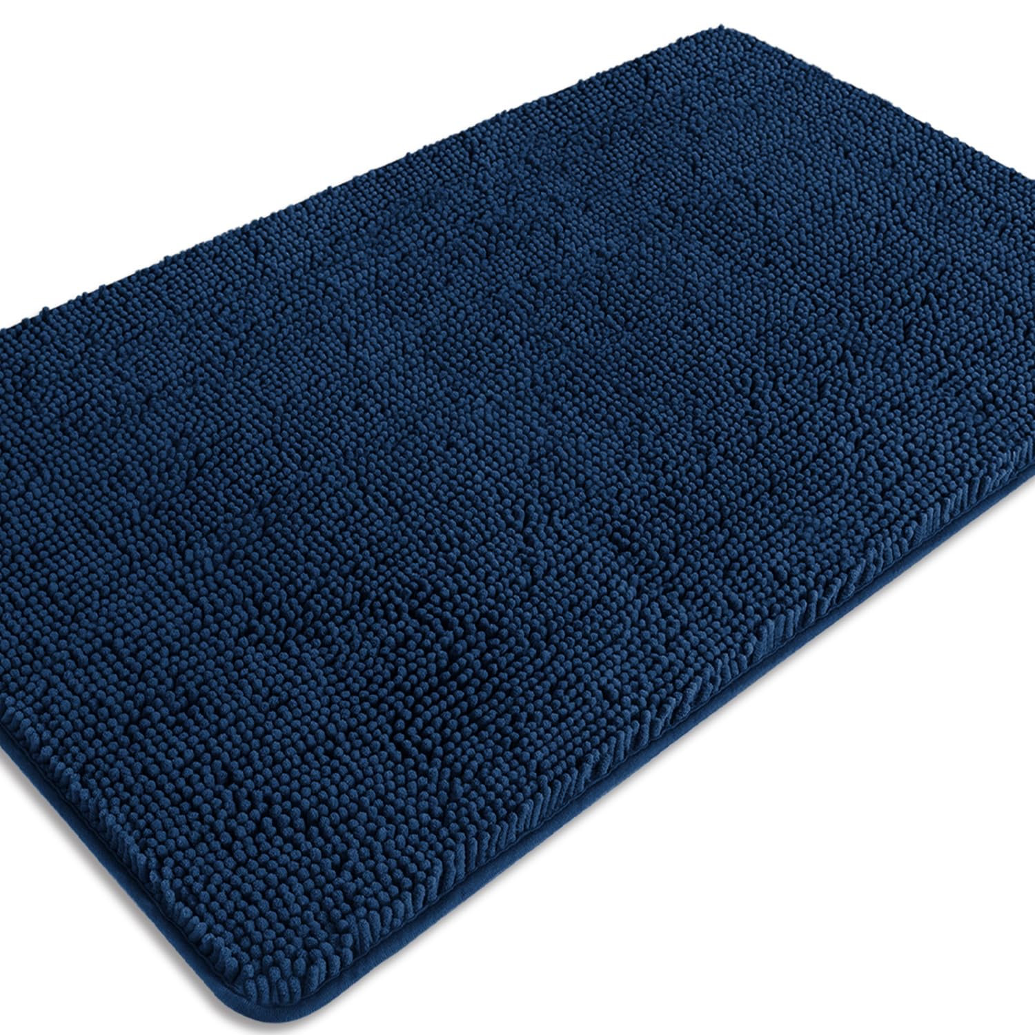PureSwan Navy Blue Bathroom Rugs – Absorbent and Washable Bath Mat, Non-Slip, Thick Soft Chenille Bath Rugs for Bathroom Floor, Shower, Sink - 26" x 44"