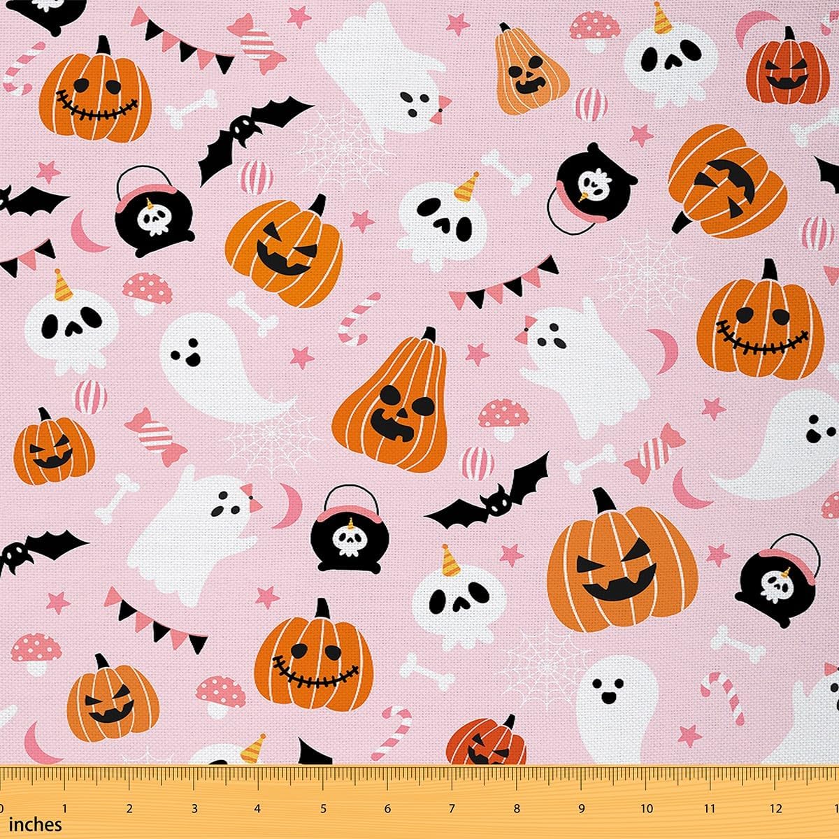 Halloween Themed Fabric by The Yard 3 Yard Skull for Home DIY Projects, Waterproof Indoor Outdoor Decor for Kids Teens Adults Skeleton Printing Upholstery Fabric for Chairs Bones Room Decor