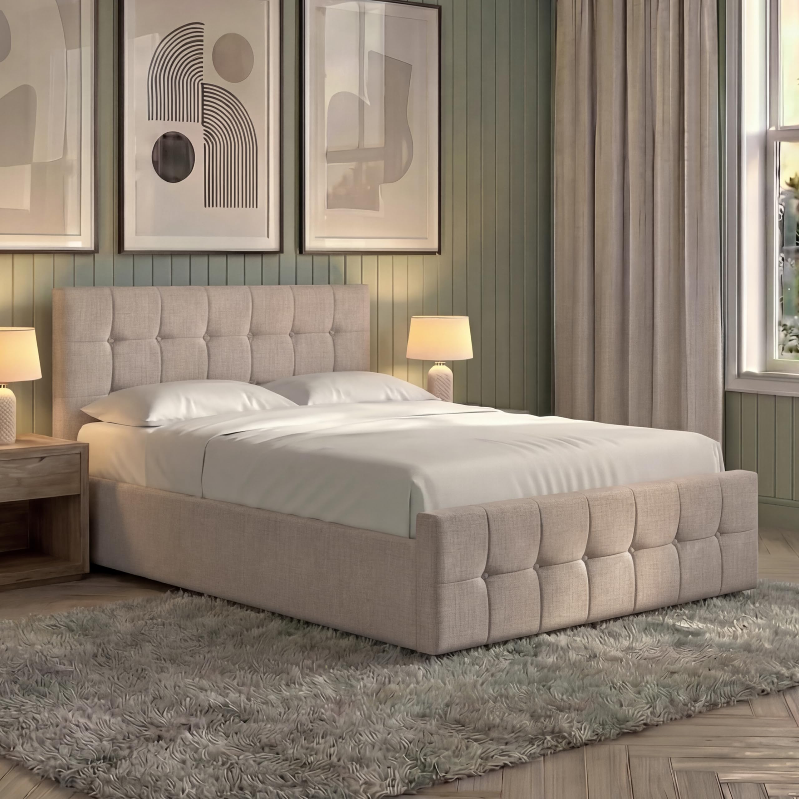 Vida Designs Valentina Ottoman Bed Frames Complete (Beige, Double | No Mattress)