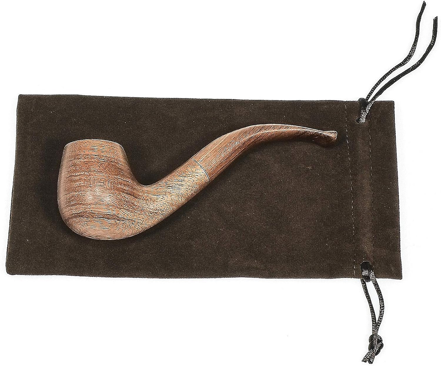 Aprileo Men Full Bent Tobacco Pipe Bubinga Handmade Smooth Wood Stem