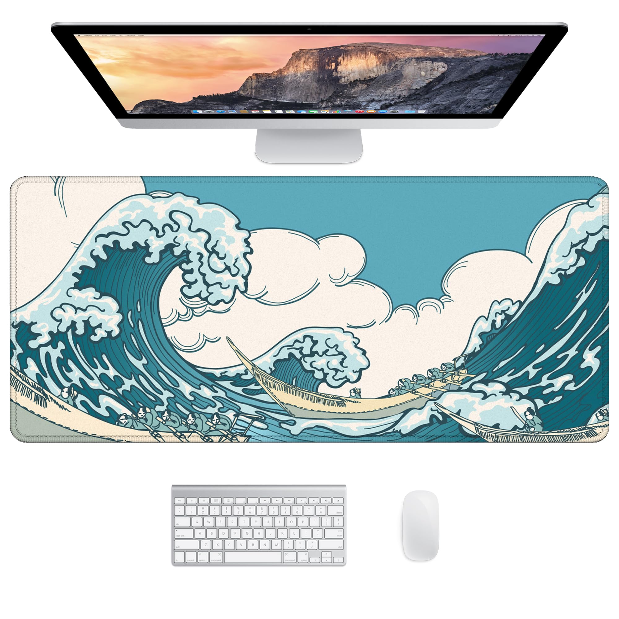 JJ PRIME - Non Slip Desk Mat | Large Gaming Mouse Mat | XXL, 90 x 40cm (The Great Wave)