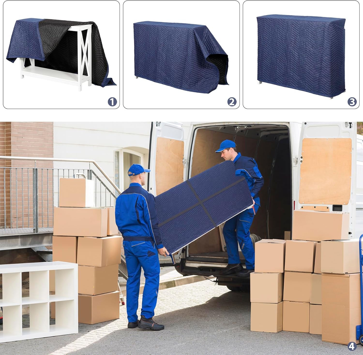 Nouva Moving Blankets 12 Pack, Heavy Duty 72" x 80" (35lb/dz) Packing Blankets Furniture Blankets Furniture Moving Pads for Protecting Furniture Moves & Storage, Deep Blue and Black