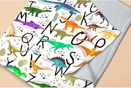 Miniatura 5 de Manta de vellón con alfabeto de dinosaurio, suave, ligera, cálida y mullida para sofá, cama, viajes, 40 x 30 pulgadas para bebé