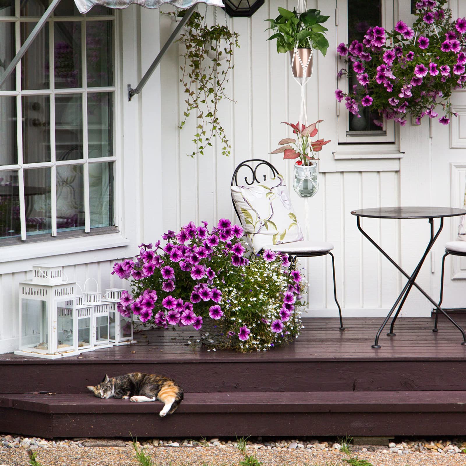 Goodivery ® Mkouo Macramé Bloemenhangers, Plantenhangers, Katoenen Touw Bloempothouder Met Kwastjes Boho Decoratie Voor Binnen En Buiten Balkon Wooncultuur 66 Cm 86 Cm 104 Cm