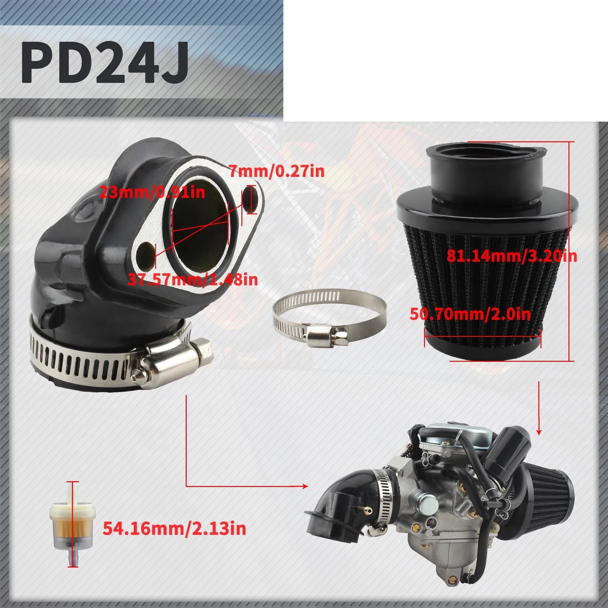Carburador Repuesto para GY6 125cc 150cc 152QMI 152QMJ 157QMI 157QMJ PD24J Carburador Motocicleta con Filtro Aire Tubo Entrada(Kit 1)