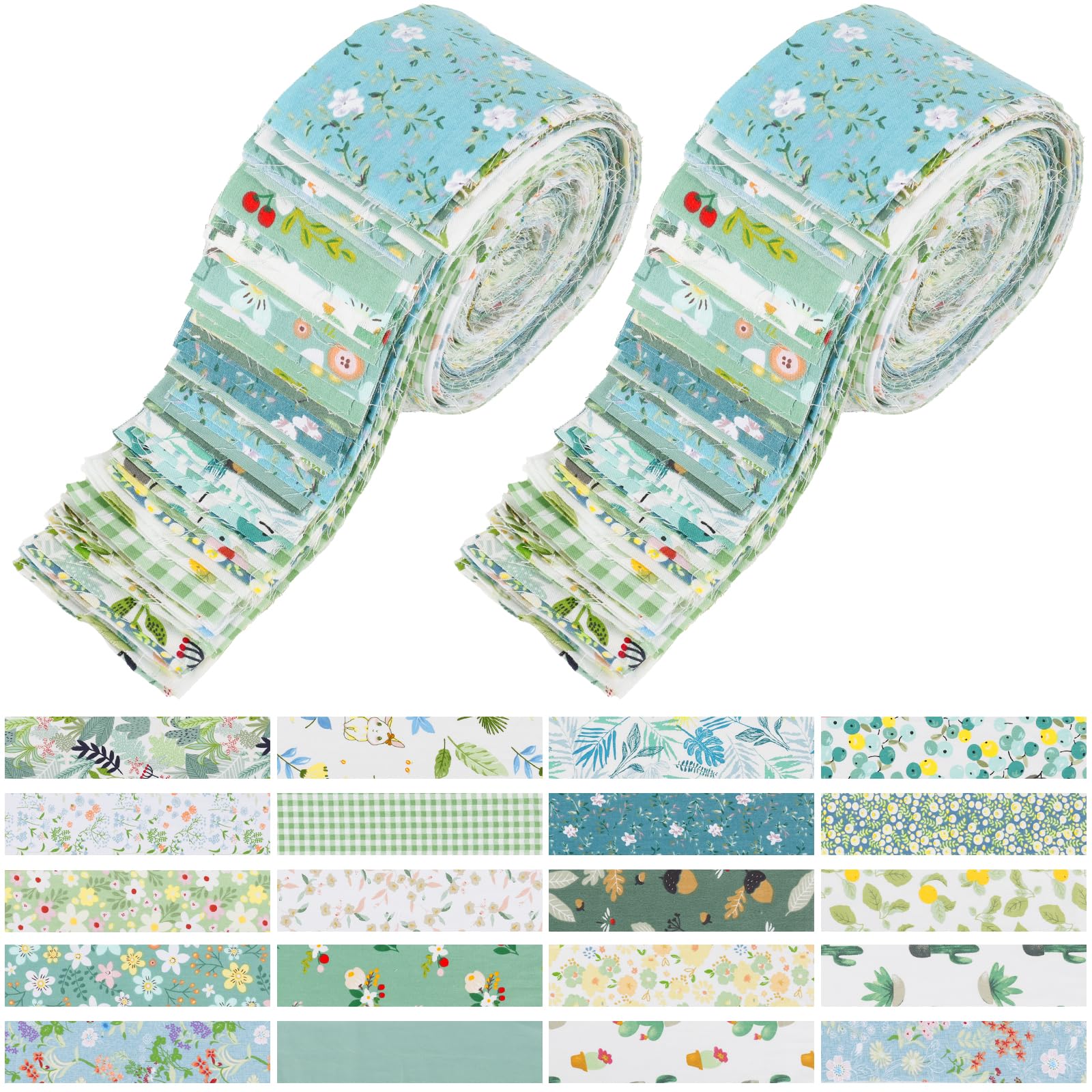 80 Pcs Jelly Roll Fabric Cotton Precut Strips 6.5 x 50cm Quilting Fabric Bundle 20 Patterns Soft Patchwork Strips for Sewing Crafts DIY(Green)