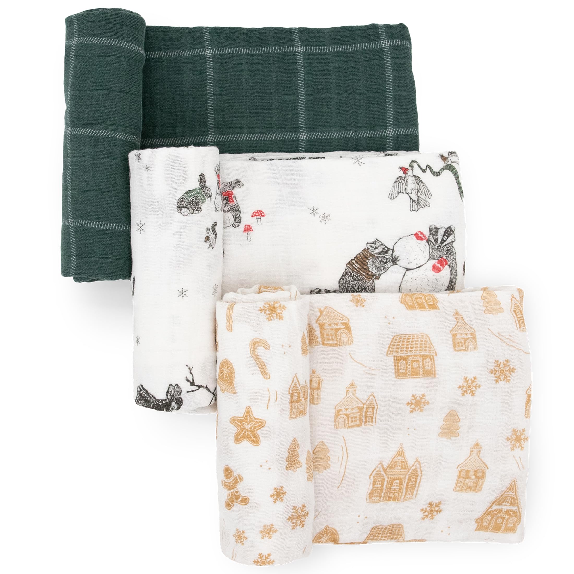 Little Unicorn Manta de muselina para recién nacidos y bebés, tela suave y transpirable, juego de 3 mantas de bebé para envolver, lactancia, regalos de ducha (día de nieve)