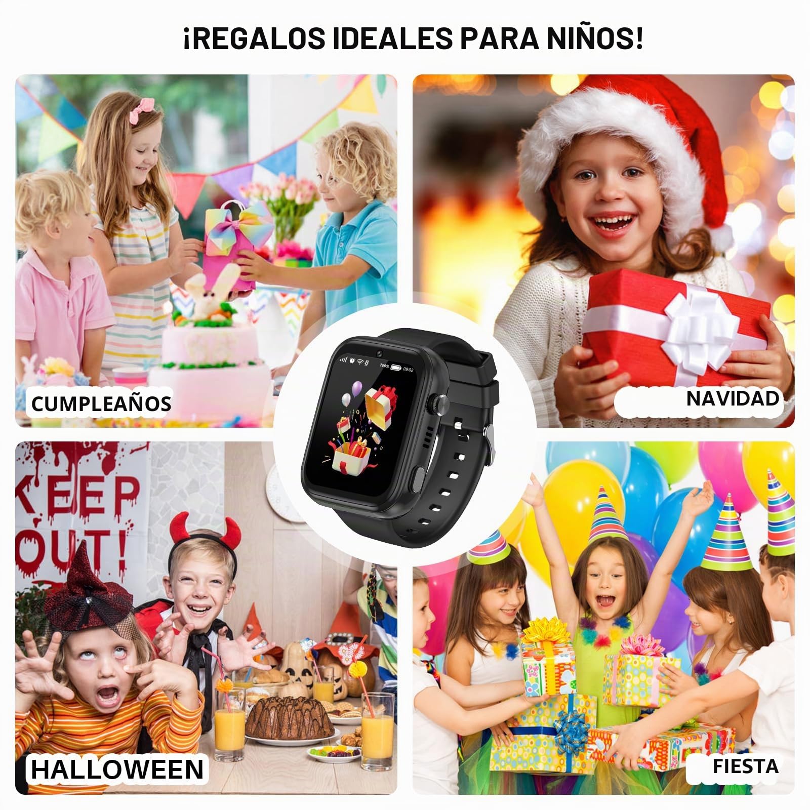 OKYUK Reloj Inteligente 4G para Niños con Botón de Llamada de Emergencia SOS, Alternativa al Teléfono Celular para Edades 3-12 Años (Negro)