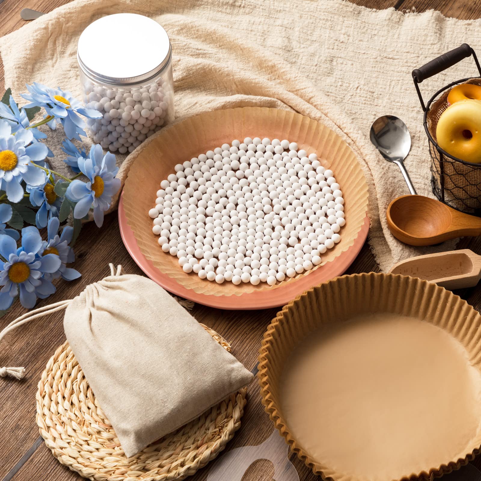 LYX&GC Ceramic Pie Weights Set - 2.2 LB With Straw Box & 50 Parchment Liners For Blind Baking 8-10" Pies - View #11