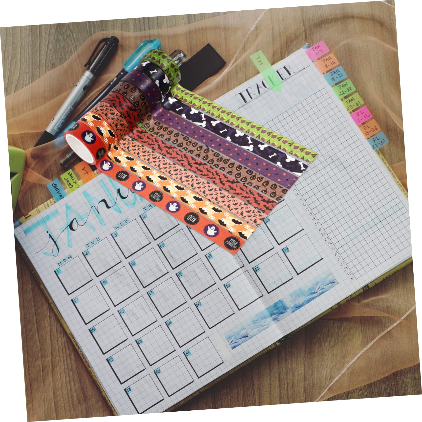 NUOBESTY 48rollos Washi Tape Decorativas De Halloween Para Manualidades y Estilo Aleatorio Cintas Adhesivas Para Estudiantes y Fiestas