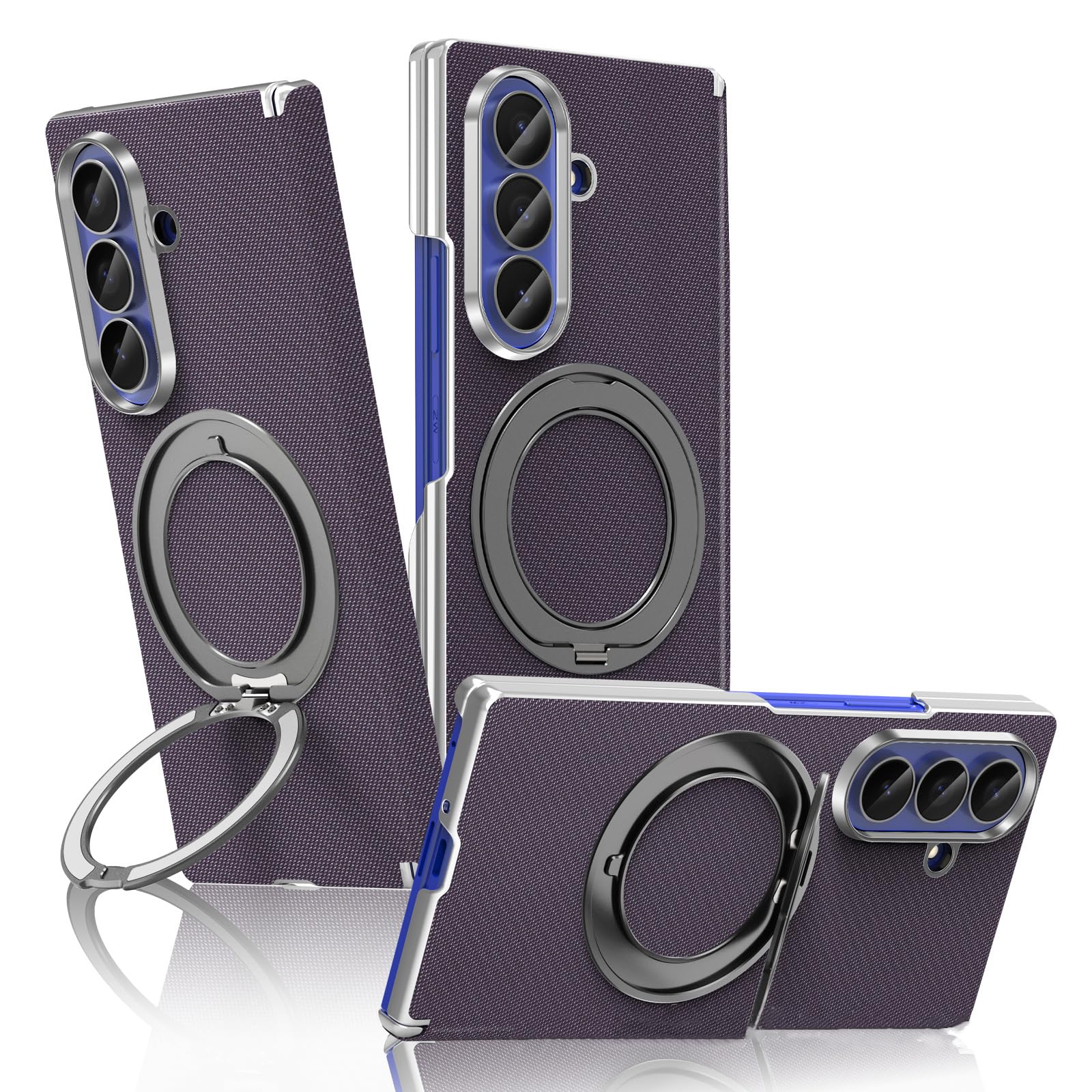 Custodia Magnetica For Samsung Galaxy Z Fold 8 Ultra, Protezione Cerniera Dello Schermo In Pelle Elettrolitica Antiscivolo Con Anello Girevole In Metallo Supporto For Ricarica Wireless(Purple)