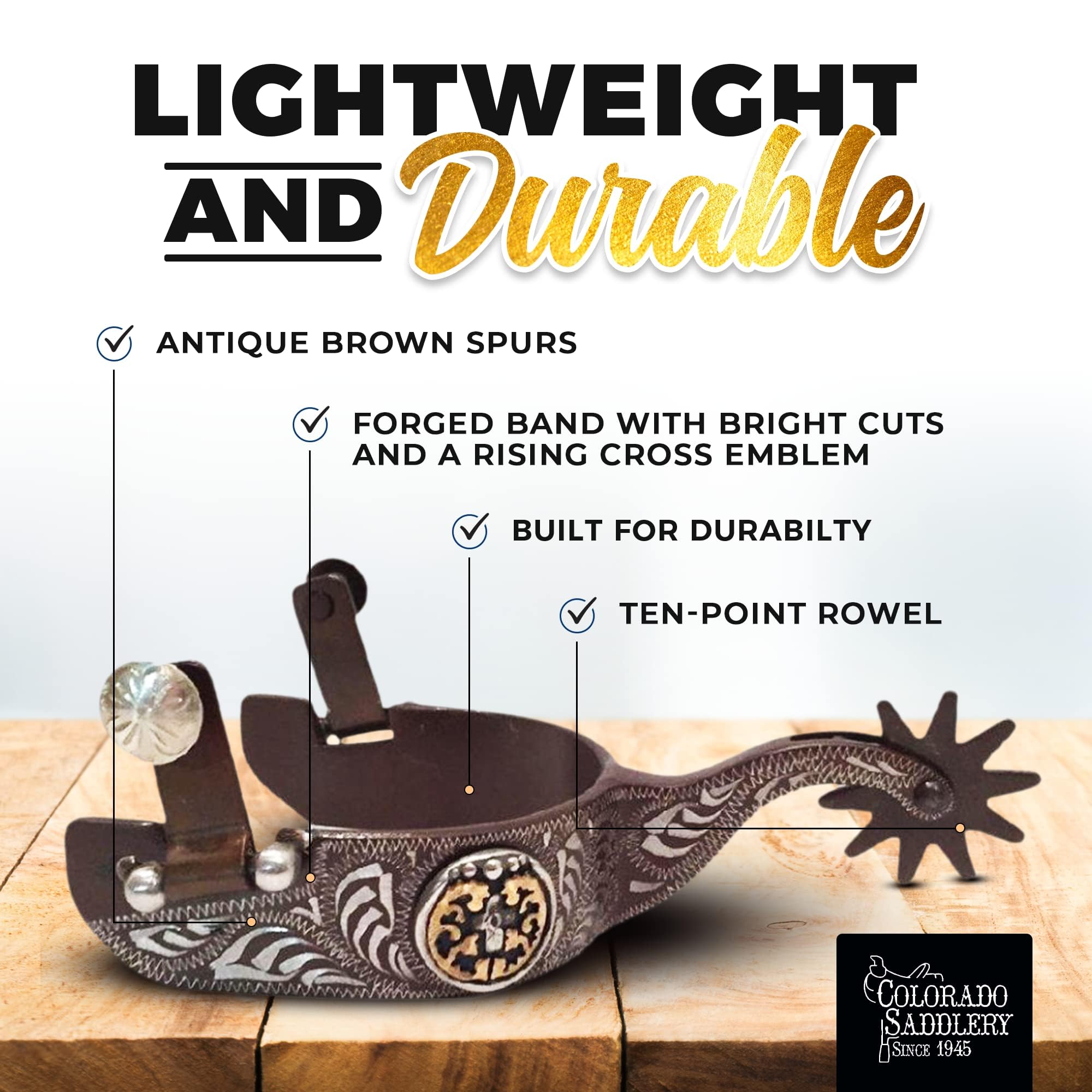 Colorado Saddlery Cali Roper Spurs for Men - Antique Brown, Stylish Boot Spurs with 1-1/2