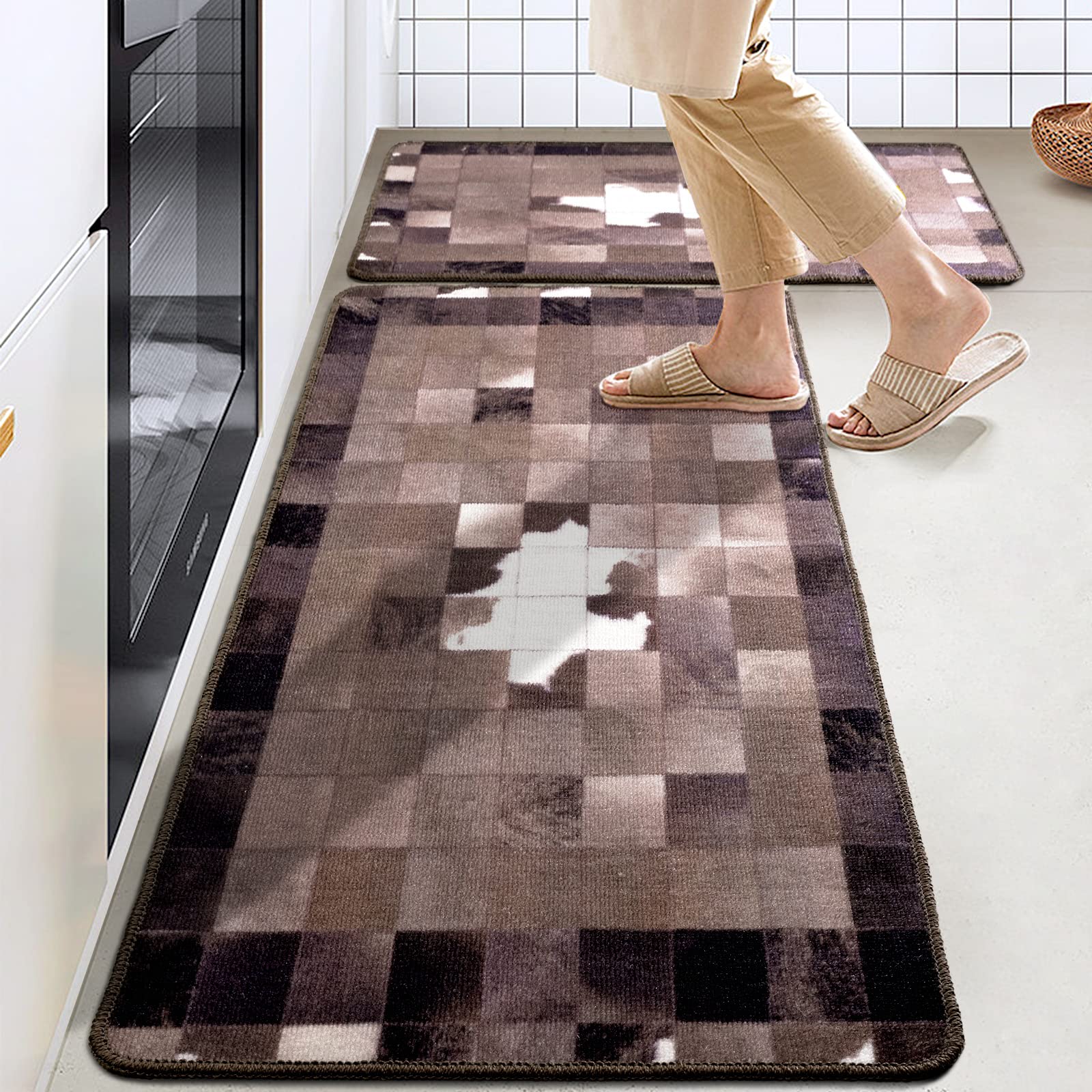 Photo 1 of YJ.GWL Kitchen Rug Mat Non Skid Washable, Kitchen Mats for Floor 2 Piece, Farmhouse Vintage Kitchen Rugs Set 20" x 31"+20" x 48", Kitchen Runner for Floor Sink Hallway Laundry Room Rug