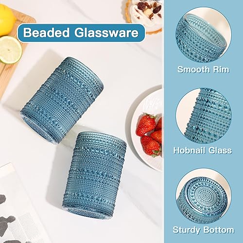 Miniatura 4 de Juego de 6 vasos de agua en relieve vintage de hobnail de 15 onzas, vasos altos con cuentas para cocina y bar, vasos de vidrio para agua, cerveza,