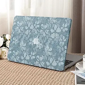 Seorsok Compatible with New MacBook Air 13.6 inch Case M4 M3 M2 2025 2024-2022 Release A3240 A2681 A3113,Leaves Printed Leather Plastic Hard Shell Case with Transparent Keyboard Cover,Blue