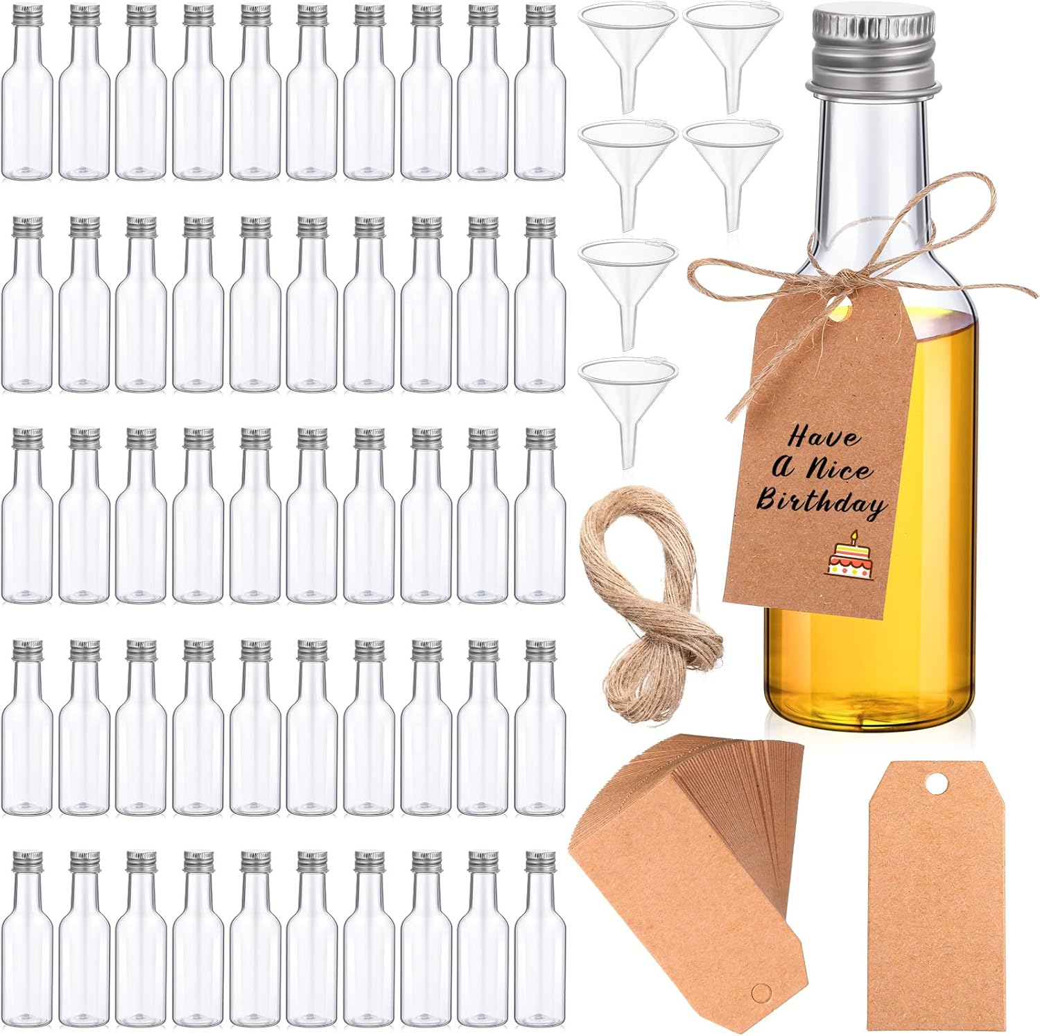 100 Pcs Mini Liquor Bottles Set, 1.7oz Plastic Spirit