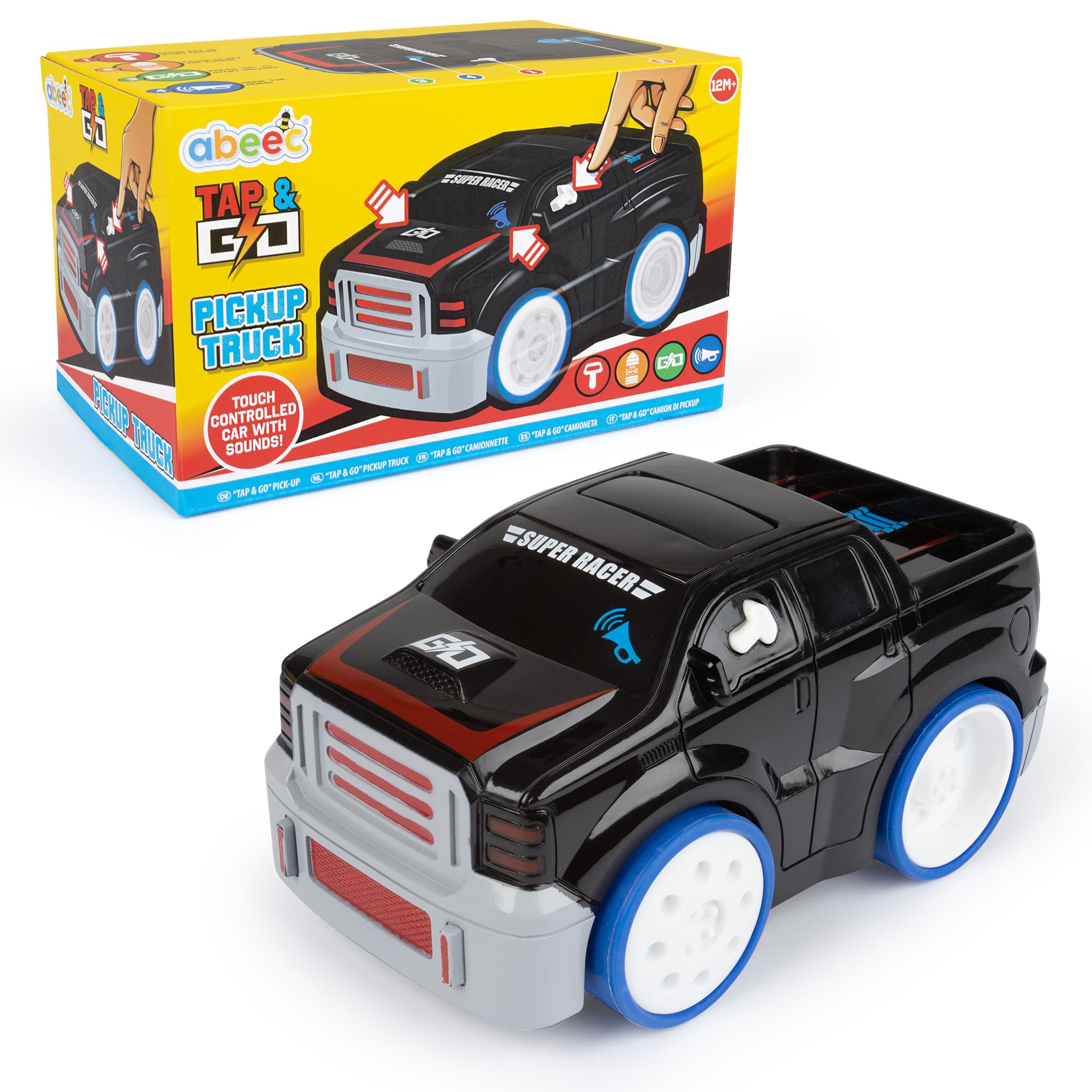 abeec Tap & Go Black Pick-Up Truck - Touch-Activated Toy for Toddlers Aged 12 Months and Up with Realistic Sounds - Durable Play Vehicle for Kids Who Love Interactive and Fun Toys