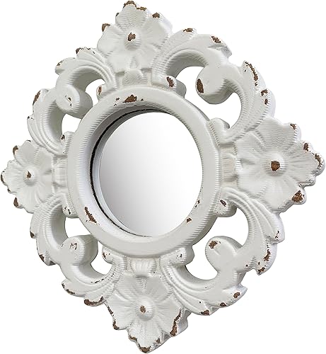 Miniatura 2 de Espejo de pared floral tallado a mano, espejo de madera blanca desgastada de 11.8 pulgadas, utilizado para decoración de habitaciones, decoración