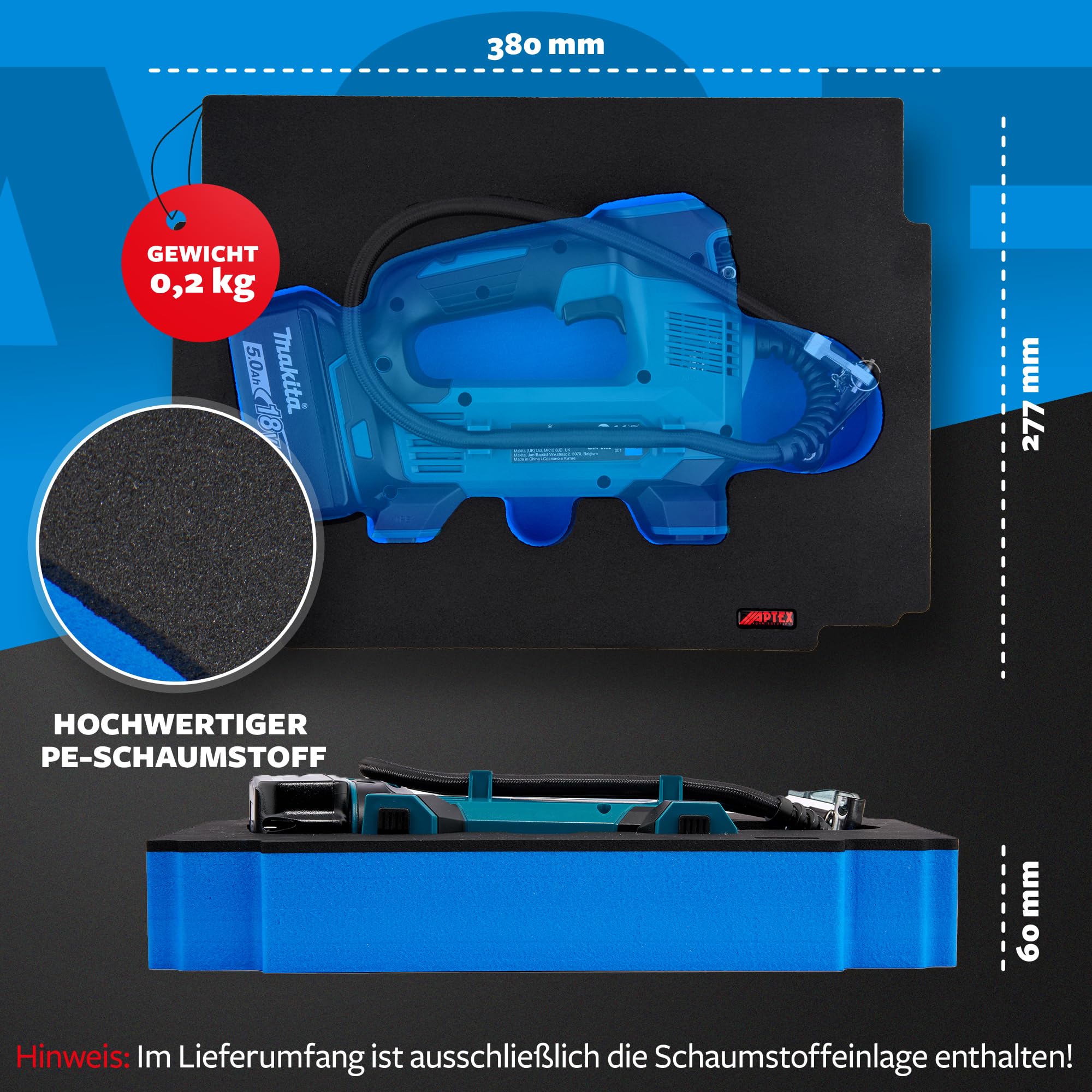 APTEX Schaumeinlage passend für Makita Akku-Kompressor DMP 180 für MakPac Gr. 2-3
