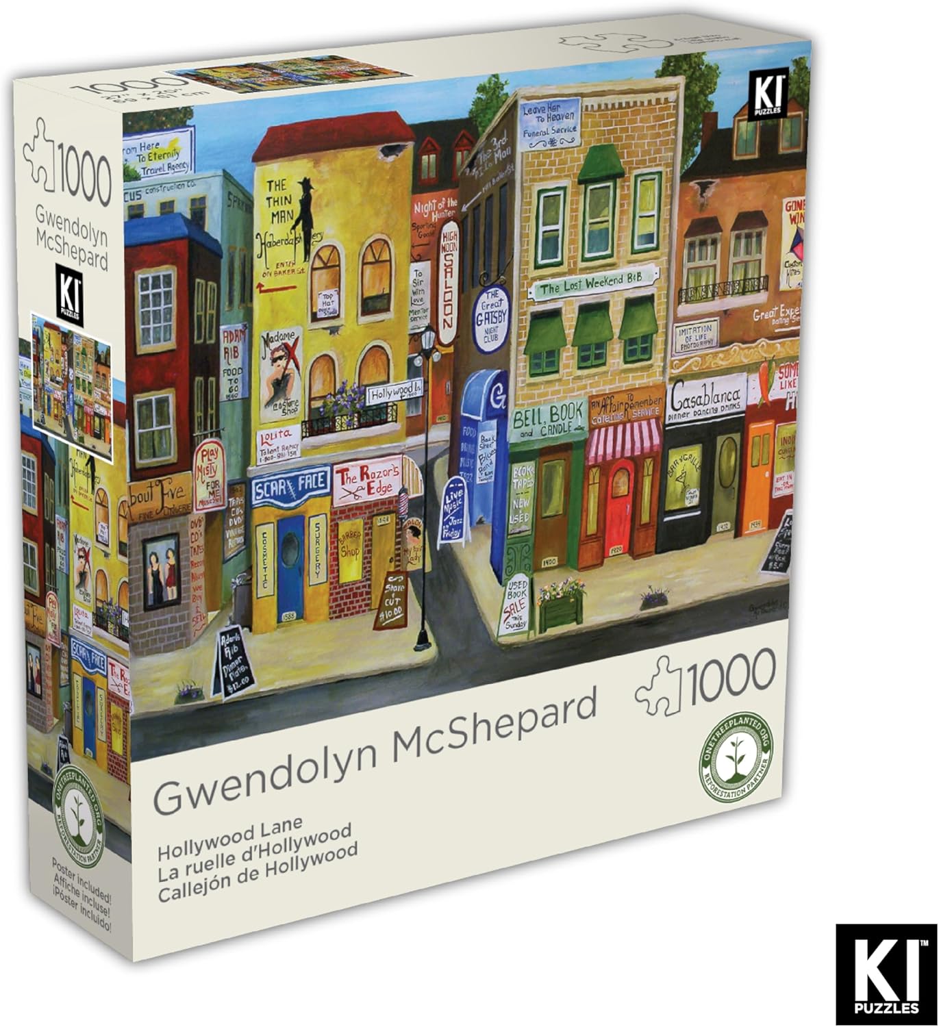 KI Puzzles 1000 Piece Puzzle for Adults – Hard, Difficult & Challenging Jigsaw by Gwendolyn McShepard – Hollywood LN Urban Street Scene – 27x20” Colorful Cityscape Puzzle for Teens & Adults