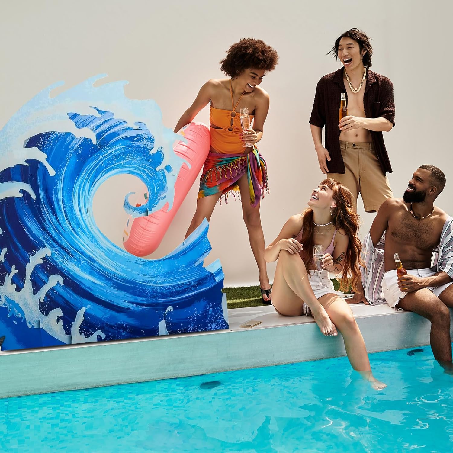 4.4 Feet Surf Wave Cardboard Stand-up Cutout Life-Size Beach Summer Pool Party Decor Backdrop Photo Props Tropical Surf Standup for Vbs Luau Summer Pool Hawaii Parties Supply