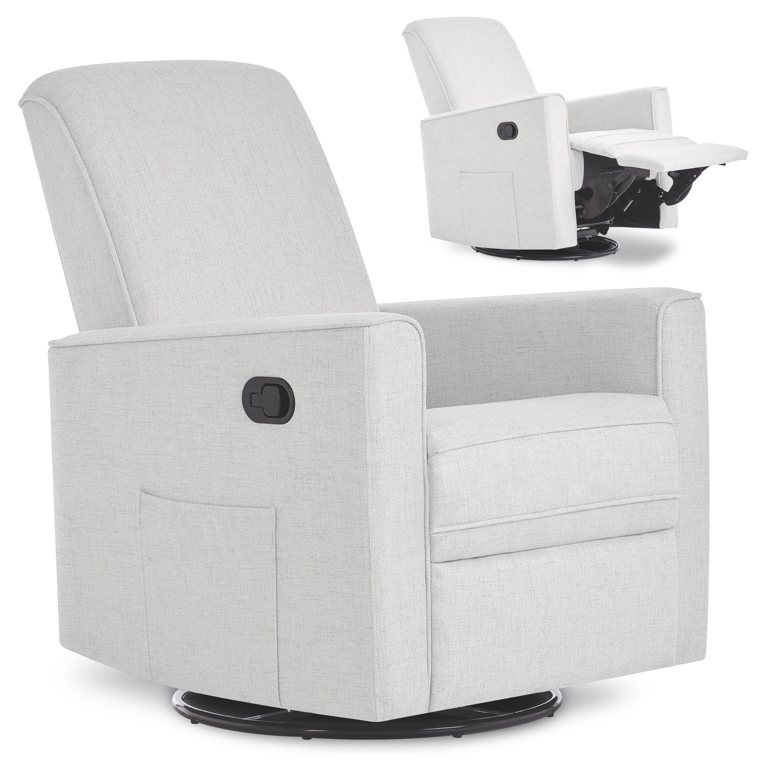 Raleigh Upholstered Manual Glider Recliner– Rocking & 360° Swivel with Smooth Glide – Greenguard Gold & FSC Certified – Modern Nursery and Living Room Chair in Fog