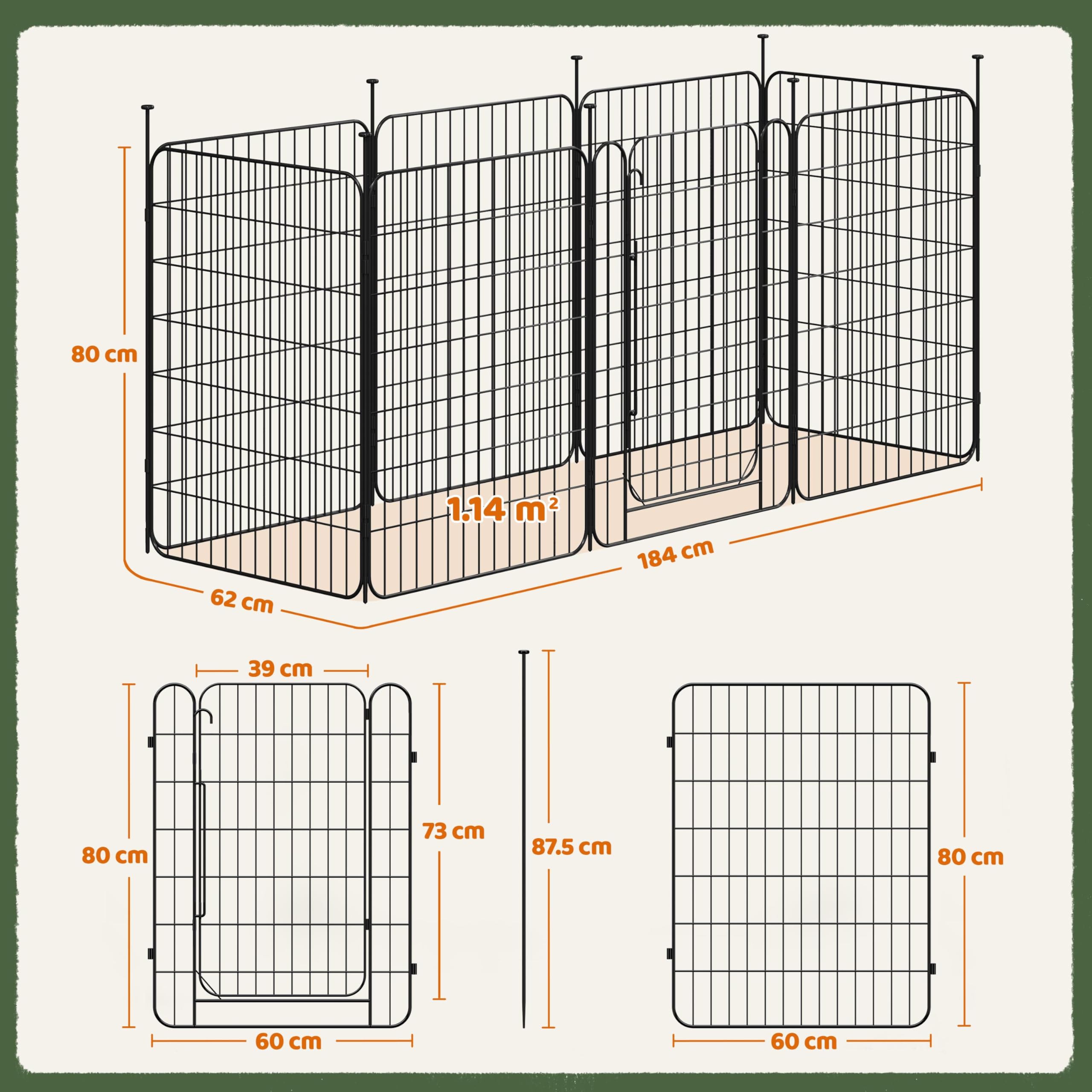 Yaheetech 8 Panneaux Parc pour Chien 60 x 80cm Enclos Chiens Interieur Cage Pliant Métal Extérieur