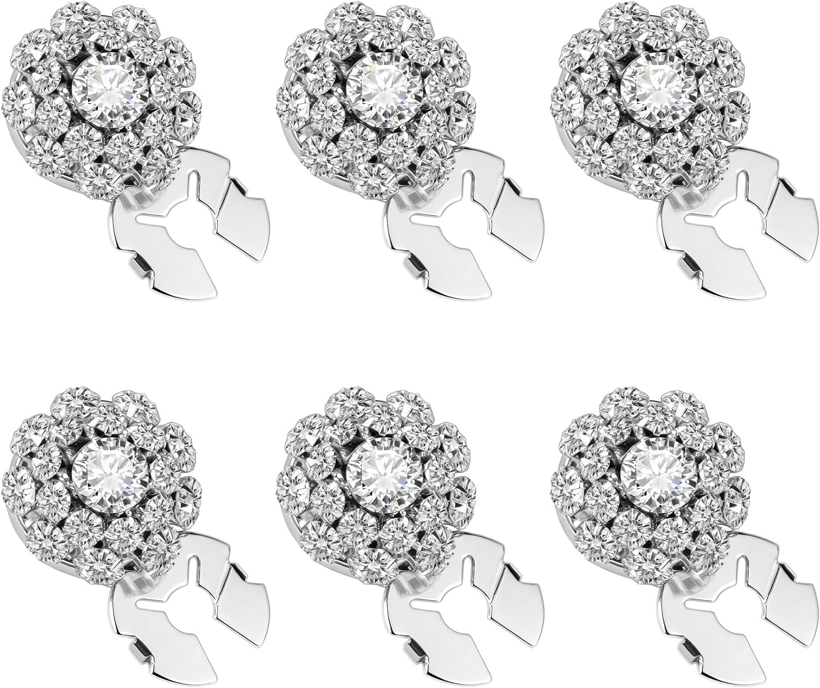 6PCS Button Covers, Silver Crystal Rhinestone Button Covers for Detachable Rhinestone Button Covers for Jeans Clothes Sewing DIY Arts and Crafts