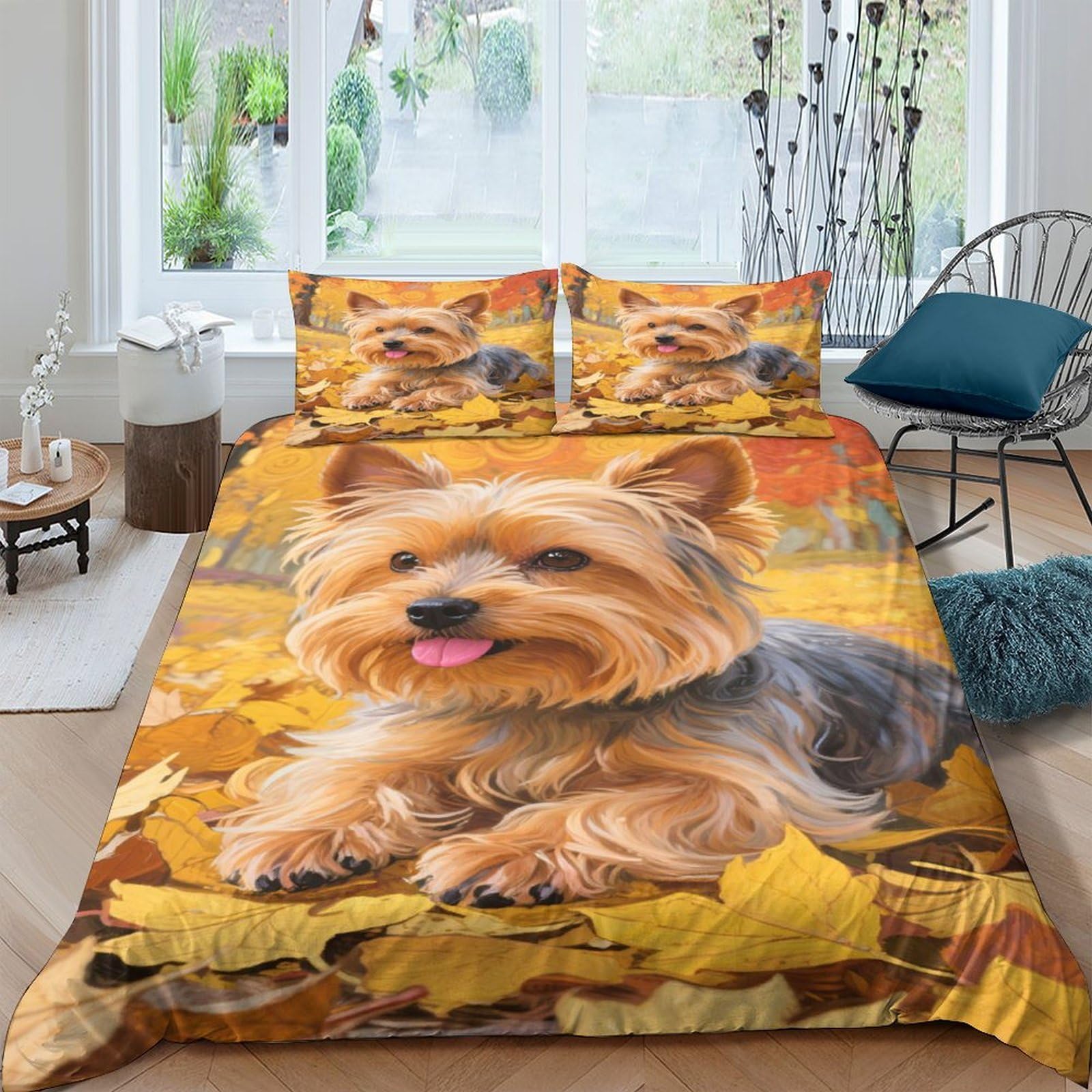 Ctjqhvkz Style-1 3D Printed Autumn Leaves Fitted Sheet Microfiber Soft Dog Pattern Bed Cover For Bedroom Dorm Easy Care Decor Single（135X200cm）