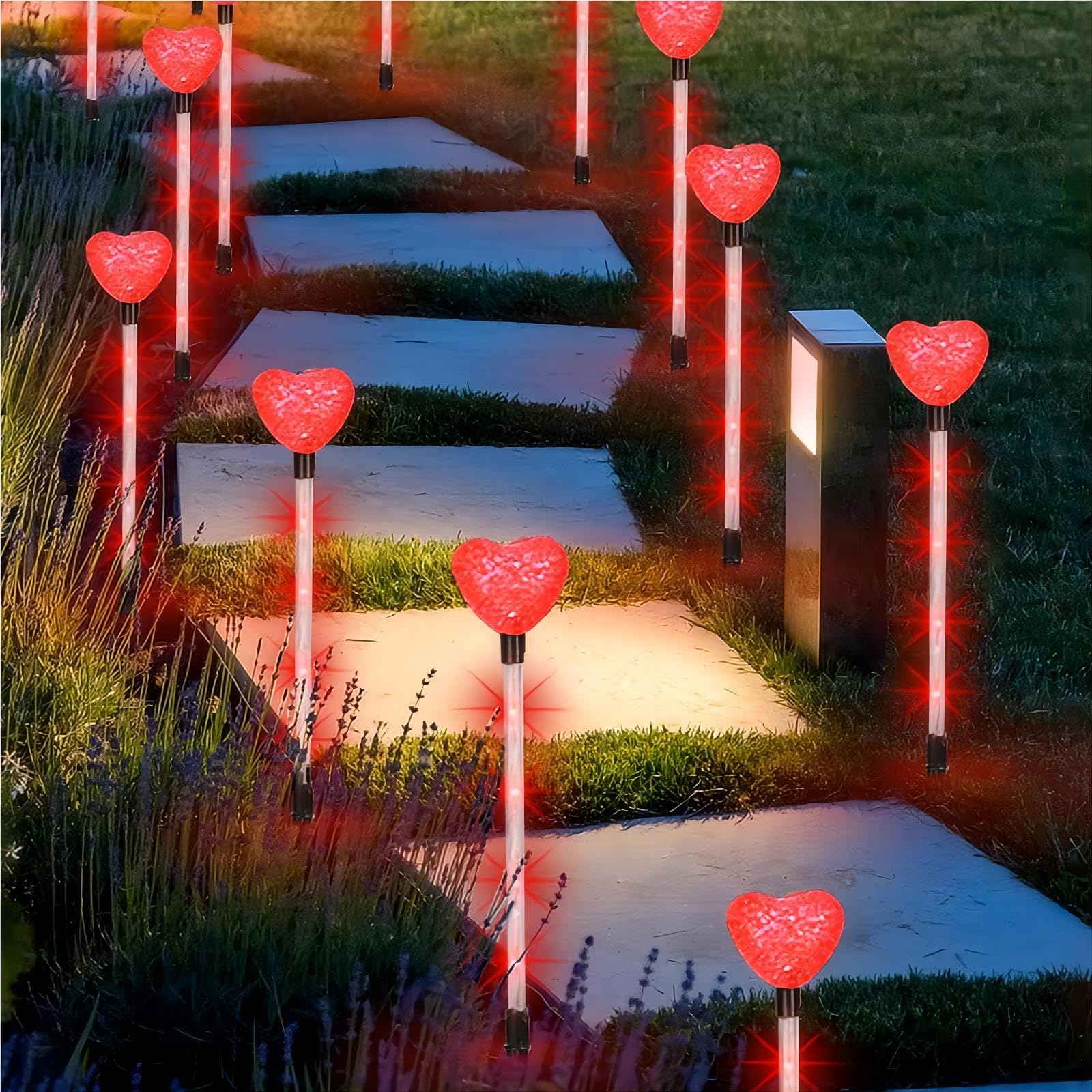 LOOPES 8 Pack Solar Garden Lights Outdoor,Red Heart Garden Ornaments Lights Solar Powered Waterproof-8 Lighting Modes,I Love You Gifts for Her Him Just Married Anniversary Christmas Wedding Valentines