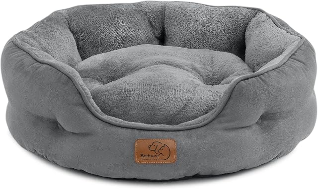 Bedsure Large Cat Bed Washable - Grey Cat Bed for Indoor Cats and Kitten, Small Cat Bed Sofa with Slip-Resistant Bottom for Puppy Dogs, Gift For Cats and Small Pets, Round, 51x48x15cm