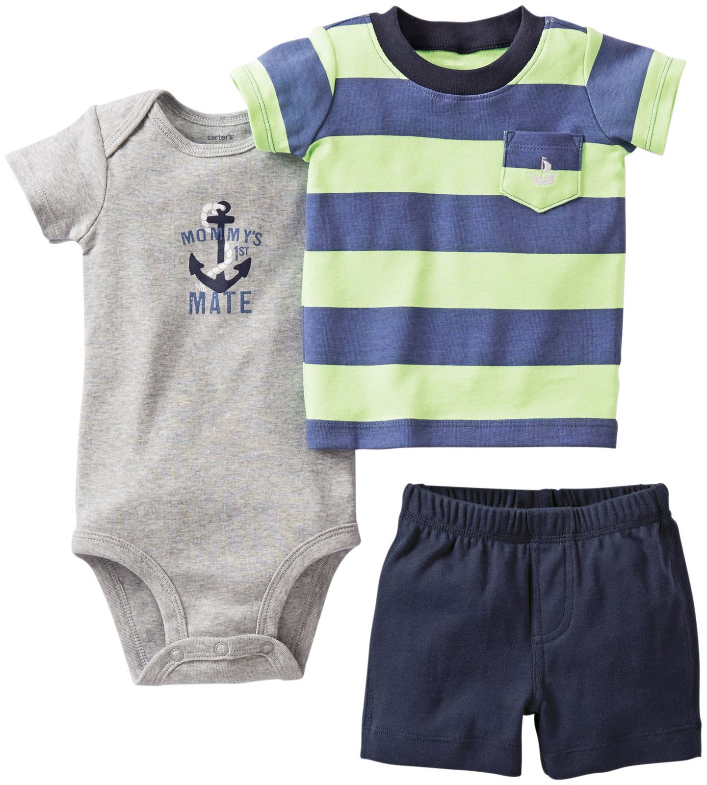 Carter's Conjunto de 3 piezas de body y camiseta corta. - azul - recién nacido