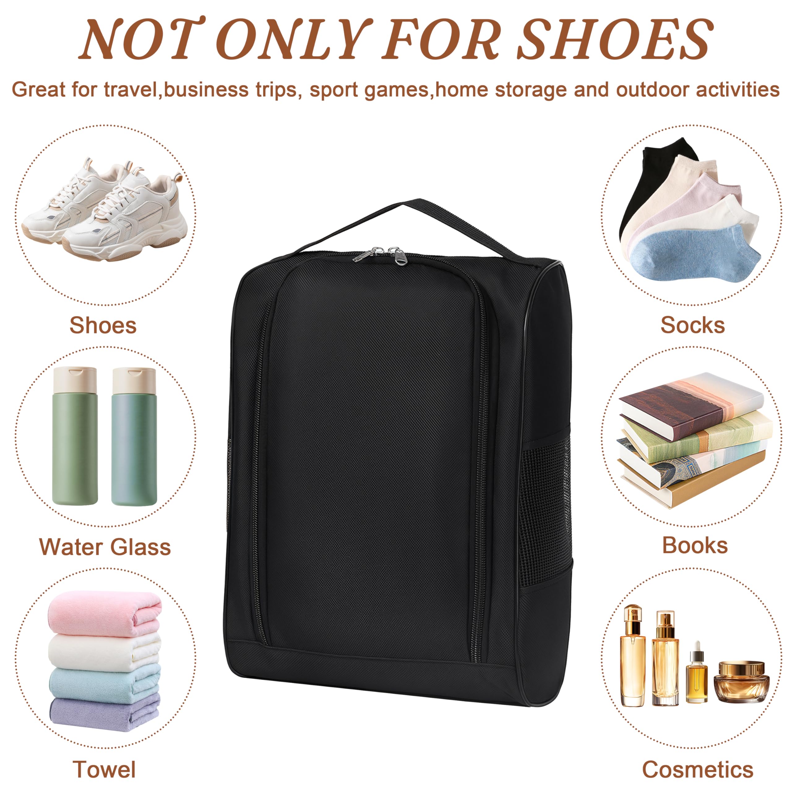 Bolsa para Zapatos de Golf para Hombre y Mujer 2 Unidades Bolsa Portátil de Oxford con Ventilación Organizador de Almacenamiento de Zapatos para Exterior, Deportes, Golf, Viajes y Gimnasio, Negro
