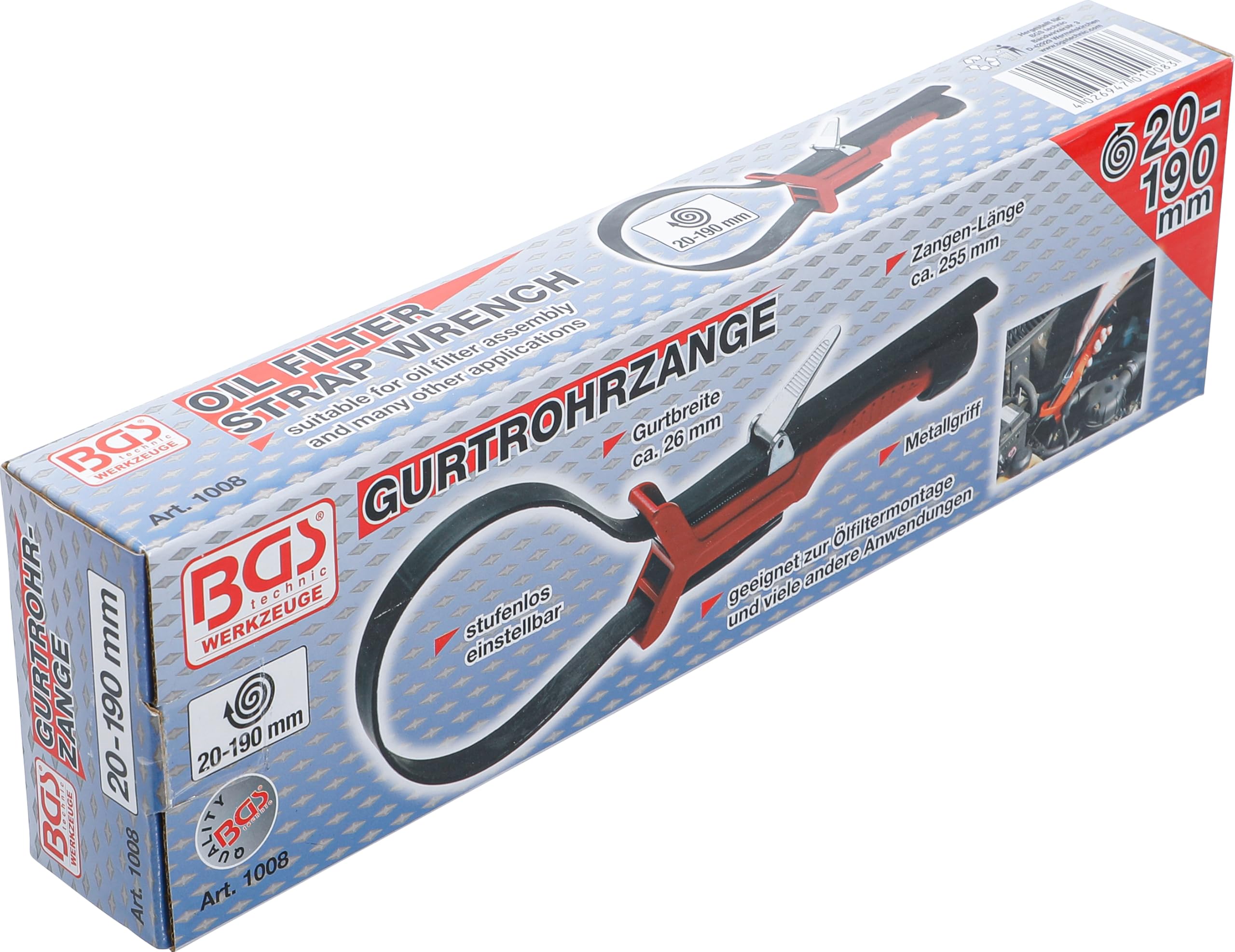BGS 1008 | Llave de correa para filtros de aceite | Ø 20 - 190 mm