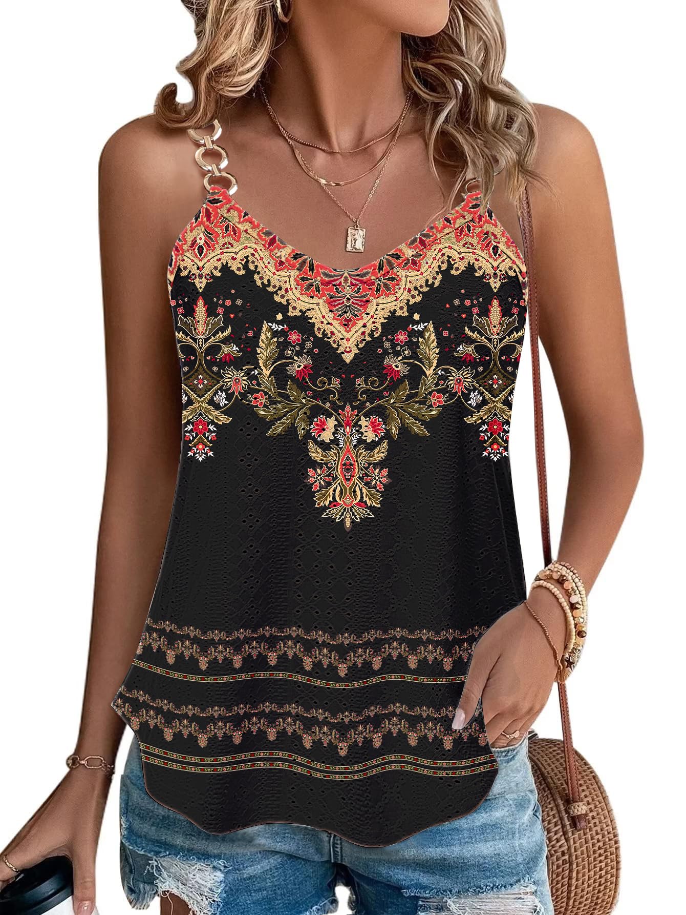 RIROW Womens Tank Tops Eyelet Sleeveless Spaghetti Strap Sexy Loose Fit Casual Summer Boho Cami 2026 New