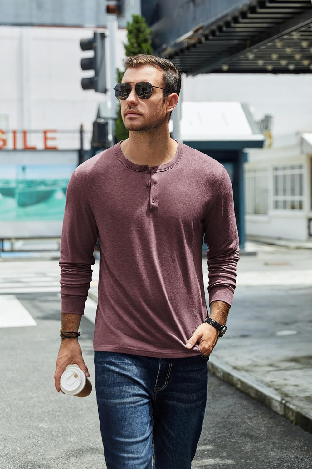 COOFANDY Men's Henley T-Shirt Long Sleeve Casual Lightweight Pullover Shirts Soft Stretch Basic Tees Fall Tops - Image 2