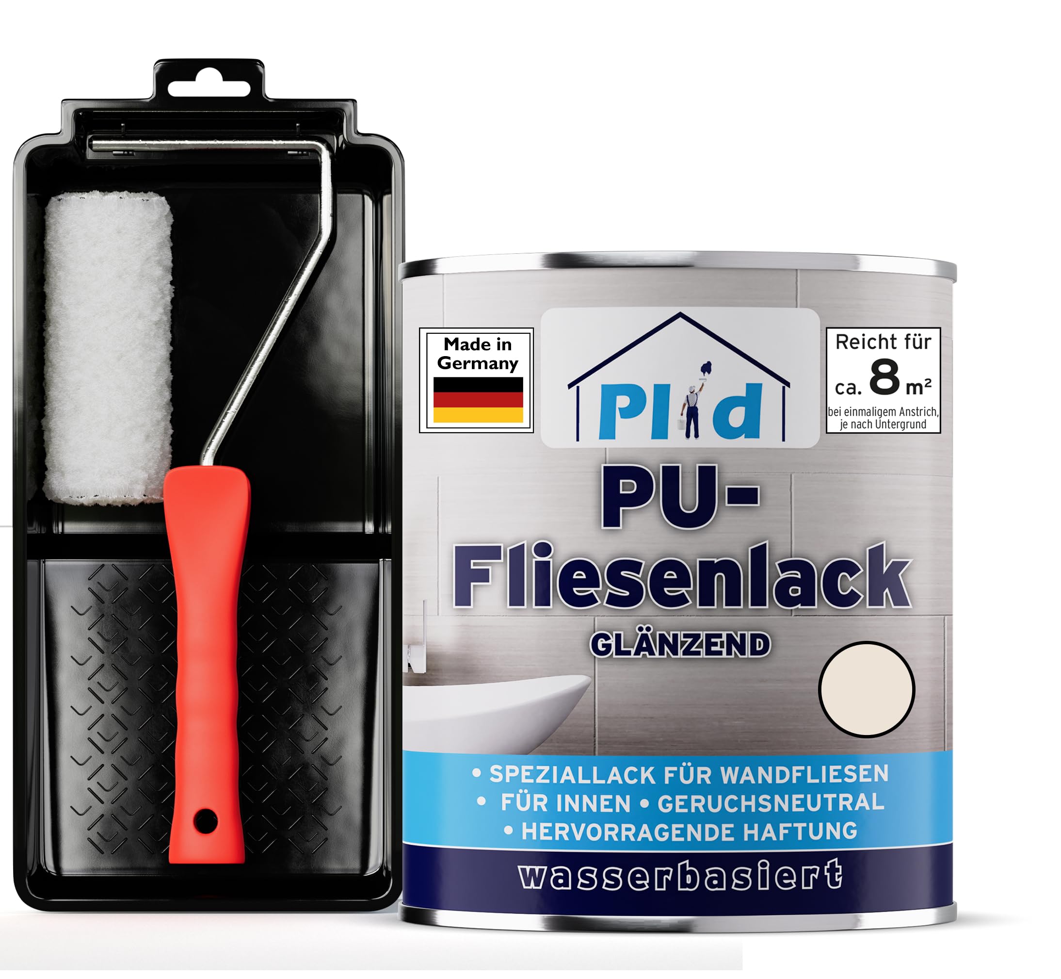 plid® Vernice per Piastrelle Bagno & Cucina [RESISTENTE ALL’UMIDITÀ] Smalto Crema Bianco 0,75L - Rinnova e dipinge piastrelle interne - Vernice 3in1 per Piastrelle - Qualità Tedesca - Set completo