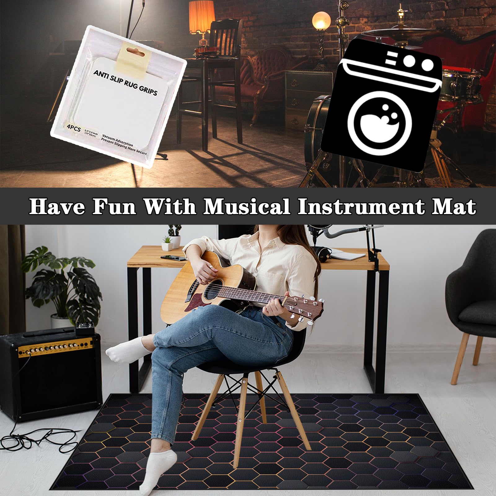 Tappeto per Batteria Insonorizzato | 180 x 140 cm Tappeto per Batteria Acustica | Tappeto Professionale per Batteria e Strumenti a Percussione Elettronici per Grancassa Rullante e Altri Strumenti
