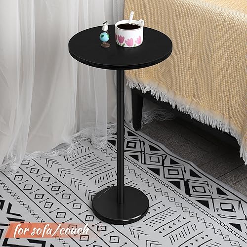 Miniatura 7 de smusei Mesas de bebidas para espacios pequeños, mesa auxiliar de pedestal con base de mármol, pequeña mesa auxiliar redonda negra para sofá, silla,