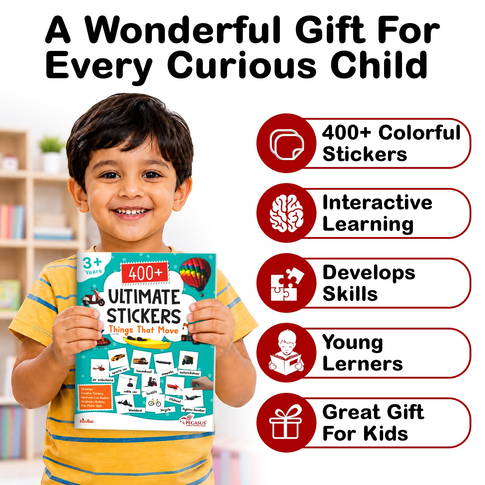 Pegasus 1200+ Ultimate Stickers Books (Set of 3) - Fruits and Vegetables, Animal and Birds, Things That Move for 3+ Years Kids | Stickers for Classroom Activity & Holiday Homework 4