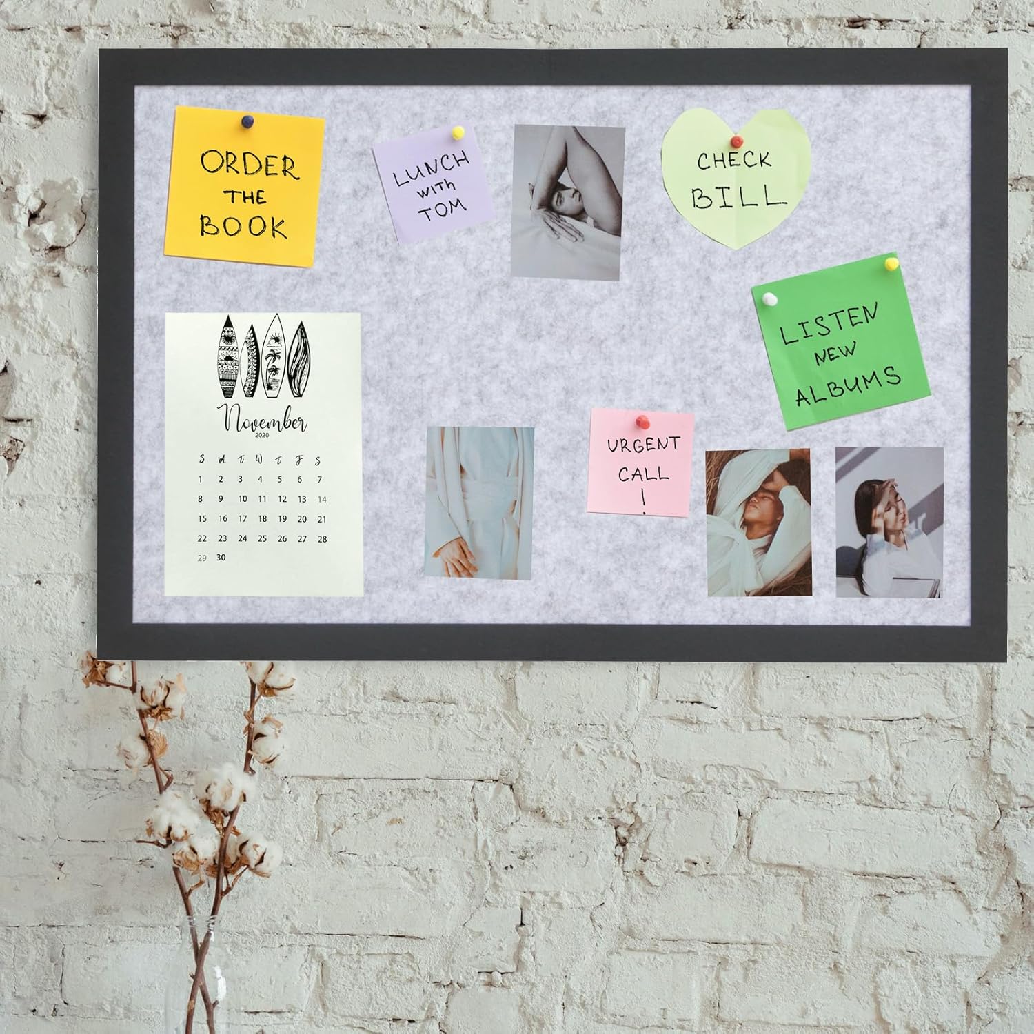 Bulletin Board Felt Board Decorative Display Photo Pin Vision Board Foldable Self-Adhesive Framed Felt Board for Home Office School Walls 15.7 * 23.6 inches(Gray)