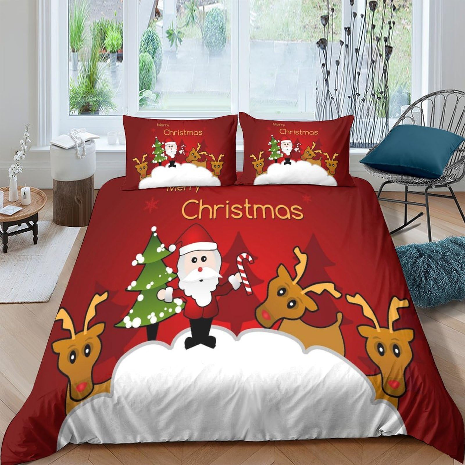 Funda nórdica Papá Noel de 3 piezas ideal para regalar a familias y niños