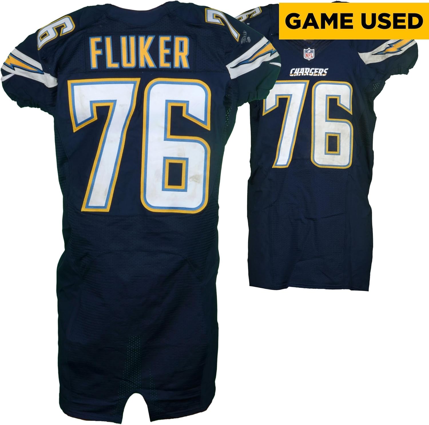 D.J. Fluker San Diego Chargers GameUsed 76 Navy Blue Jersey vs. Miami