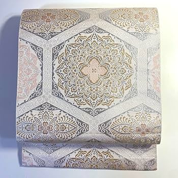 り*ご様 名古屋帯 相良刺繍調 正倉院模様 上品白地 九寸 正絹 着物 RO-5 り*ご様 名古屋帯 相良刺繍調 正倉院模様 上品白地 九寸 正絹